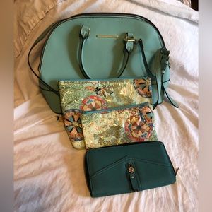 Anne Klein Mint Green Satchel, wallet and cosmetic bags